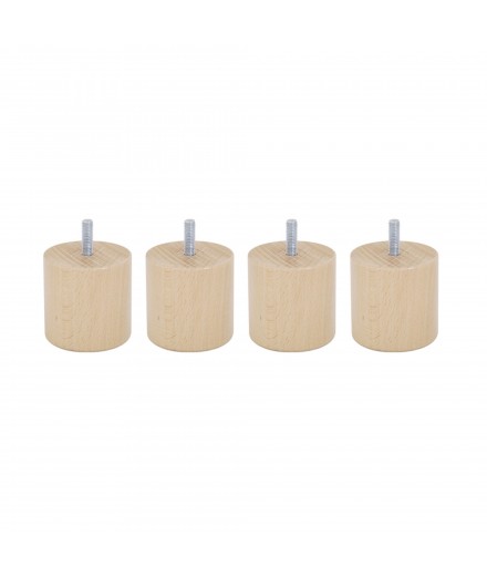Lot de 4 pieds de sommier cylindre en Hêtre, haut. 6 cm, Made In France