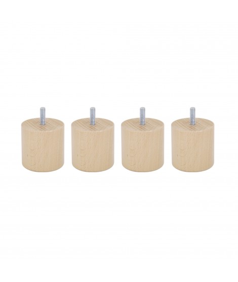 Lot de 4 pieds de sommier cylindre en Hêtre, haut. 6 cm, Made In France