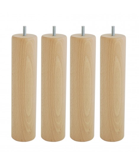 Lot de 4 pieds de sommier cylindre en Hêtre, haut. 25 cm, Made In France