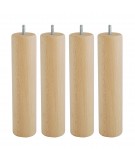 Lot de 4 pieds de sommier cylindre en Hêtre, haut. 25 cm, Made In France