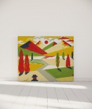 Tête de lit 140 cm Jaune Rouge Laurent Moreau Montagnes