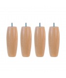 Lot de 4 pieds de sommier olive en Hêtre, haut. 15 cm, Made In France