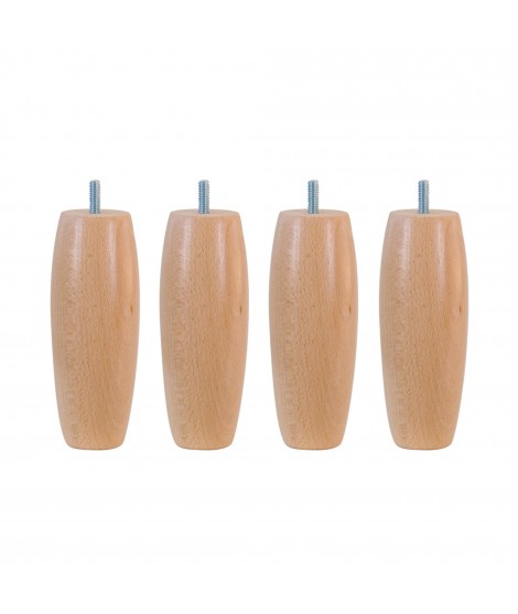 Lot de 4 pieds de sommier olive en Hêtre, haut. 15 cm, Made In France
