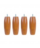 Lot de 4 pieds de sommier olive en Hêtre, haut. 15 cm, Made In France