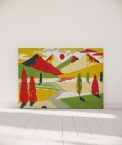 Tête de lit 160 cm Jaune Rouge Laurent Moreau Montagnes