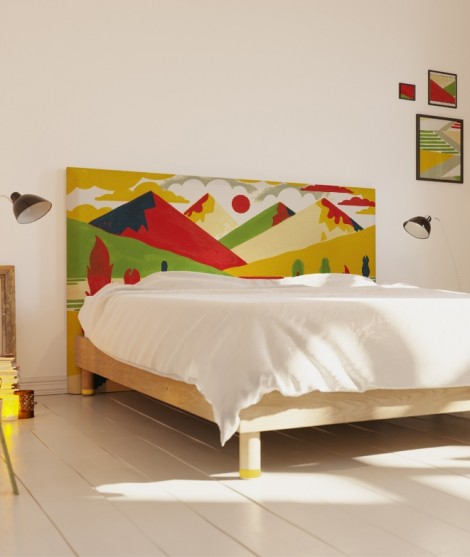 Tête de lit 160 cm Jaune Rouge Laurent Moreau Montagnes